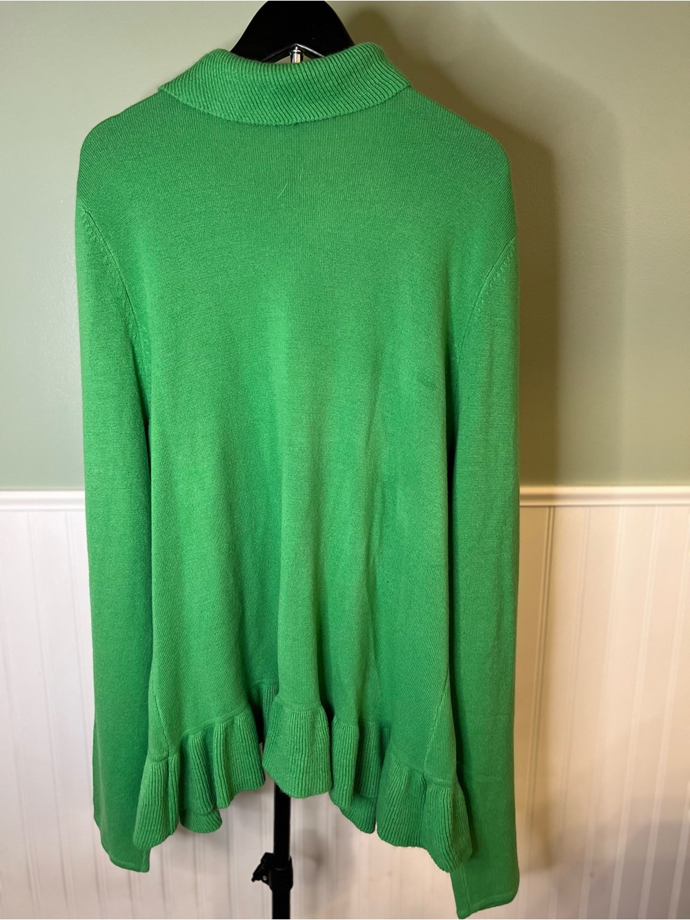 Link Green Ruffle-Front Open Cardigan. Size XL - Picture 2 of 7